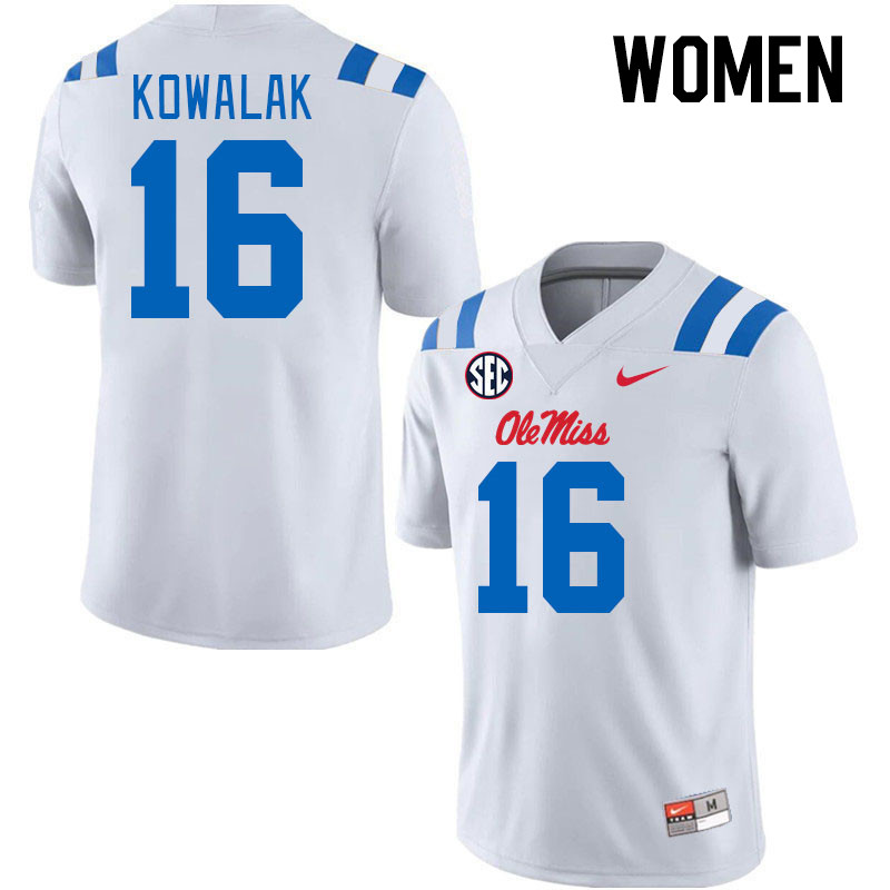 Women #16 Justin Kowalak Ole Miss Rebels 2024 New Uniforms College Football Jerseys Stitched-White